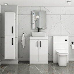 Royal Bathrooms 600mm Floor Standing Vanity Unit 2 Door Gloss White & Countertop Basin - Cube With Matt Black Handle - thumbnail 2