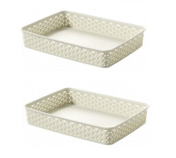 2X Cream A4 Paper Tray Curver Basket Plastic Rattan Office Desk Organise - thumbnail 1