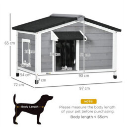 Wooden Dog Kennel For Outside 97L X 72W X 65Hcm, Grey - thumbnail 2