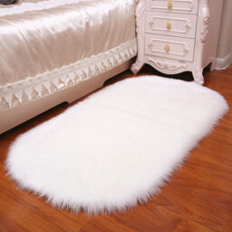 Living And Home Fluffy White Oval Soft Shaggy Longhair Area Rug Kids Room Decor Chair Sofa Cover Seat Pad 60 X 120 Cm - thumbnail 1