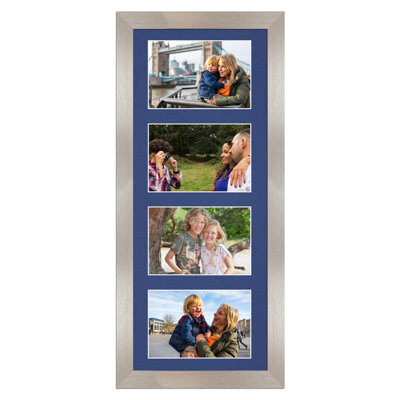 AK Frames 50X20Cm Aluminum Modern Multi Photo Frame With Blue Mount - Holds 4 Apertures (4X) 6X4 Photos - image 1