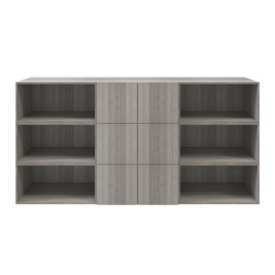 GoodHome Atomia 6 Door Matt Grey Oak Effect Bookcase (H)112.5Cm X (W)225Cm X (D)35Cm - image 1