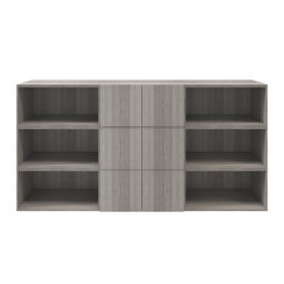 GoodHome Atomia 6 Door Matt Grey Oak Effect Bookcase (H)112.5Cm X (W)225Cm X (D)35Cm