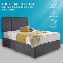 Dining Tables Chelsea Headboard Divan Set, 2 Drawer On Same Side With Sprung 1500 Comfort Mattress - Plush Steel - King - thumbnail 2