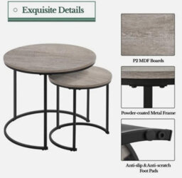 Nesting Coffee Tables Set Of 2 Round Stacking End Side Tables For Living Room - thumbnail 5