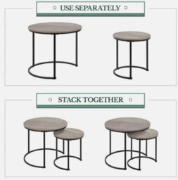 Nesting Coffee Tables Set Of 2 Round Stacking End Side Tables For Living Room - thumbnail 6