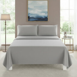 Easy Care Flat Bed Sheet Polycotton Durable Low Maintenance Bedding Silver - thumbnail 1