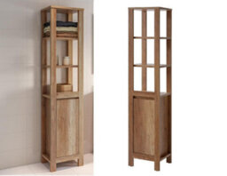 Impact Furniture Freestanding Bathroom Tall Cabinet Floor Cupboard Slimline Tallboy Shelf Unit Classic Oak Effect Storage - thumbnail 4