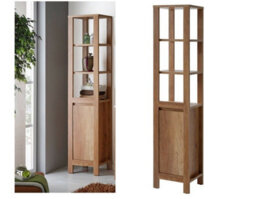 Impact Furniture Freestanding Bathroom Tall Cabinet Floor Cupboard Slimline Tallboy Shelf Unit Classic Oak Effect Storage - thumbnail 1