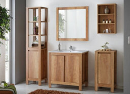 Impact Furniture Freestanding Bathroom Tall Cabinet Floor Cupboard Slimline Tallboy Shelf Unit Classic Oak Effect Storage - thumbnail 2
