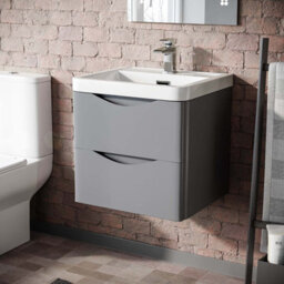 Nes Home Matte Grey 500mm Wall Hung Vanity Unit 2 Drawer & White Resin Basin - thumbnail 1