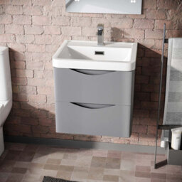 Nes Home Matte Grey 500mm Wall Hung Vanity Unit 2 Drawer & White Resin Basin - thumbnail 2
