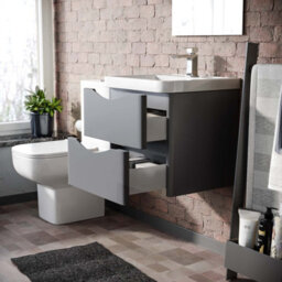 Nes Home Matte Grey 500mm Wall Hung Vanity Unit 2 Drawer & White Resin Basin - thumbnail 5