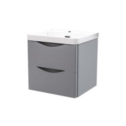 Nes Home Matte Grey 500mm Wall Hung Vanity Unit 2 Drawer & White Resin Basin - thumbnail 6