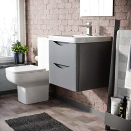 Nes Home Matte Grey 500mm Wall Hung Vanity Unit 2 Drawer & White Resin Basin - thumbnail 3