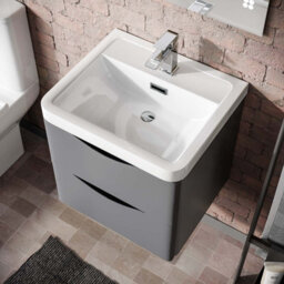 Nes Home Matte Grey 500mm Wall Hung Vanity Unit 2 Drawer & White Resin Basin - thumbnail 4