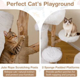 Costway Indoor Cat Tree 93Cm Cat Tower W/ Real Solid Wood Branches & Scratching Posts - thumbnail 9