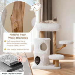 Costway Indoor Cat Tree 93Cm Cat Tower W/ Real Solid Wood Branches & Scratching Posts - thumbnail 7