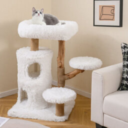 Costway Indoor Cat Tree 93Cm Cat Tower W/ Real Solid Wood Branches & Scratching Posts - thumbnail 1