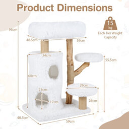 Costway Indoor Cat Tree 93Cm Cat Tower W/ Real Solid Wood Branches & Scratching Posts - thumbnail 3