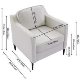 Darphe Beige White Single Sofa Armchair With Metal Legs, 70Cm W X 72Cm D X 81Cm H - thumbnail 5