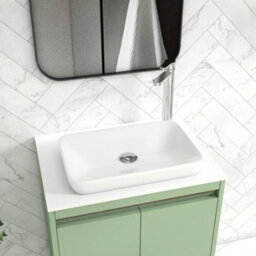 Royal Bathrooms Orion 600mm Mint Sage Floor Standing Plain White Countertop Vanity Unit 2 Drawer With Qubix Basin & Chrome Accent Trim - thumbnail 5