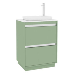 Royal Bathrooms Orion 600mm Mint Sage Floor Standing Plain White Countertop Vanity Unit 2 Drawer With Qubix Basin & Chrome Accent Trim - thumbnail 6