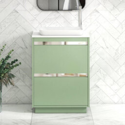 Royal Bathrooms Orion 600mm Mint Sage Floor Standing Plain White Countertop Vanity Unit 2 Drawer With Qubix Basin & Chrome Accent Trim - thumbnail 2