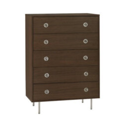 Sweeek - Vintage Chest Of Drawers With Wood Decor And Stainless Steel, 5 Drawers Walnut 80X40X118 Cm - Shelby - thumbnail 2
