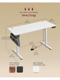 Songmics Vasagle Electric Standing Desk, Height Adjustable Desk, 60 X 140 X (72-120) Cm, 4 Memory Heights, Storage Pocket, Cloud White - thumbnail 4