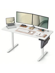Songmics Vasagle Electric Standing Desk, Height Adjustable Desk, 60 X 140 X (72-120) Cm, 4 Memory Heights, Storage Pocket, Cloud White - thumbnail 6