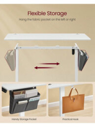 Songmics Vasagle Electric Standing Desk, Height Adjustable Desk, 60 X 140 X (72-120) Cm, 4 Memory Heights, Storage Pocket, Cloud White - thumbnail 3