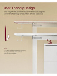 Songmics Vasagle Electric Standing Desk, Height Adjustable Desk, 60 X 140 X (72-120) Cm, 4 Memory Heights, Storage Pocket, Cloud White - thumbnail 5