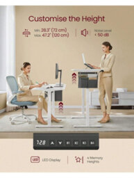 Songmics Vasagle Electric Standing Desk, Height Adjustable Desk, 60 X 140 X (72-120) Cm, 4 Memory Heights, Storage Pocket, Cloud White - thumbnail 2
