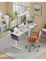 Songmics Vasagle Electric Standing Desk, Height Adjustable Desk, 60 X 140 X (72-120) Cm, 4 Memory Heights, Storage Pocket, Cloud White - thumbnail 1