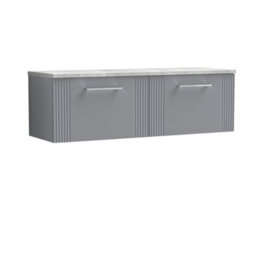 Balterley Belvide Partial Fluted 2 Drawer Wall Hung Vanity Unit With Bellato Grey Laminate Worktop - 1200mm - Satin Grey