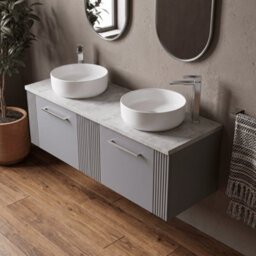 Balterley Belvide Partial Fluted 2 Drawer Wall Hung Vanity Unit With Bellato Grey Laminate Worktop - 1200mm - Satin Grey - thumbnail 3