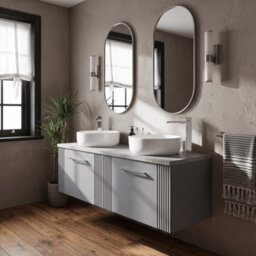 Balterley Belvide Partial Fluted 2 Drawer Wall Hung Vanity Unit With Bellato Grey Laminate Worktop - 1200mm - Satin Grey - thumbnail 4