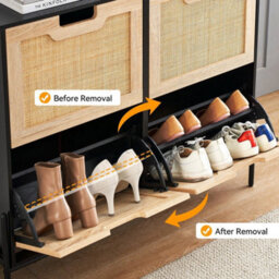 4 Drawer Shoe Rack Shoes Storage Cabinet Wooden Rattan Cupboard Organiser Holder - thumbnail 6