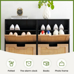 4 Drawer Shoe Rack Shoes Storage Cabinet Wooden Rattan Cupboard Organiser Holder - thumbnail 5