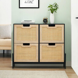 4 Drawer Shoe Rack Shoes Storage Cabinet Wooden Rattan Cupboard Organiser Holder - thumbnail 3