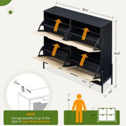 4 Drawer Shoe Rack Shoes Storage Cabinet Wooden Rattan Cupboard Organiser Holder - thumbnail 2