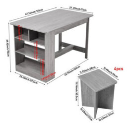 Grey Dining Table With Storage Shelves & 4 Stools Space Saving Kitchen Table Set - thumbnail 2