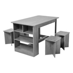 Grey Dining Table With Storage Shelves & 4 Stools Space Saving Kitchen Table Set - thumbnail 4