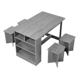 Grey Dining Table With Storage Shelves & 4 Stools Space Saving Kitchen Table Set - thumbnail 1