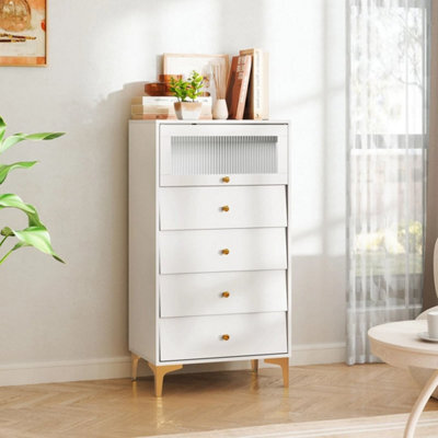 Modern 4 Drawer Dresser With Flip Up Fluted Glass Door - image 1