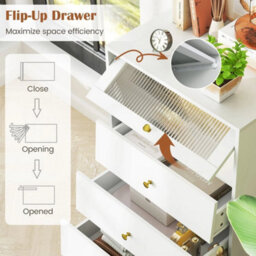 Modern 4 Drawer Dresser With Flip Up Fluted Glass Door - thumbnail 4