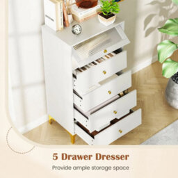 Modern 4 Drawer Dresser With Flip Up Fluted Glass Door - thumbnail 3