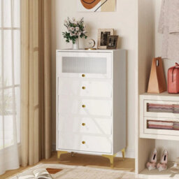 Modern 4 Drawer Dresser With Flip Up Fluted Glass Door - thumbnail 6