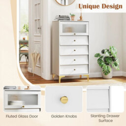 Modern 4 Drawer Dresser With Flip Up Fluted Glass Door - thumbnail 5